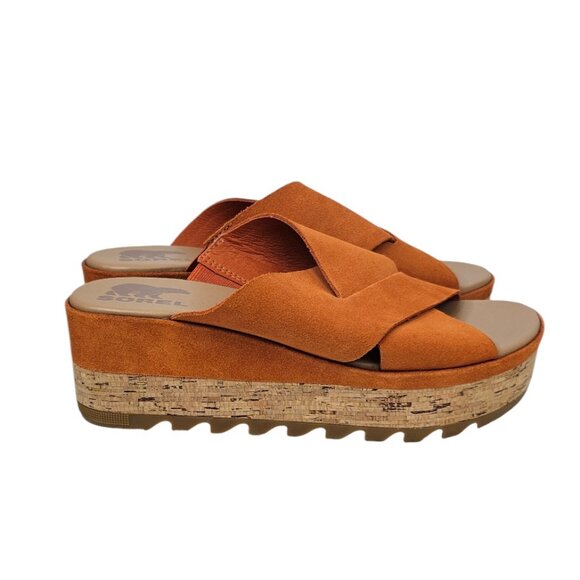 Sorel Womens Cameron Platform Mules, Leather Suede, Slide, Orange, Size 6.5 - Picture 2 of 9